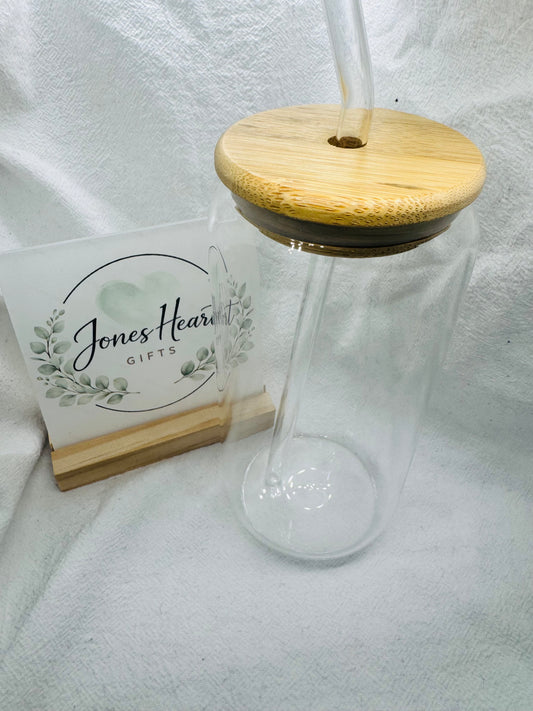 Personalised Glass Tumblers | Bamboo Lid & Glass Straw