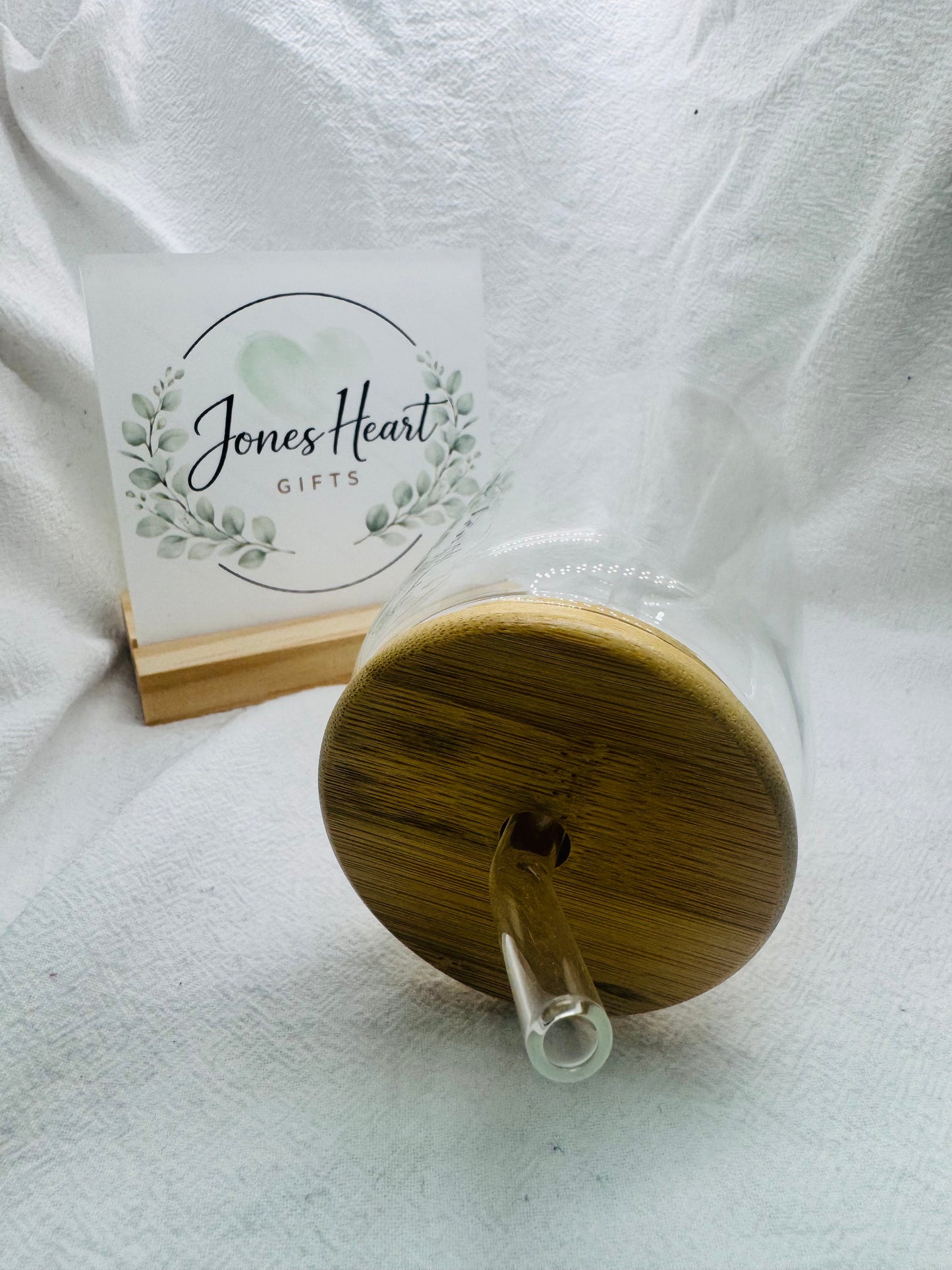 Personalised Glass Tumblers | Bamboo Lid & Glass Straw