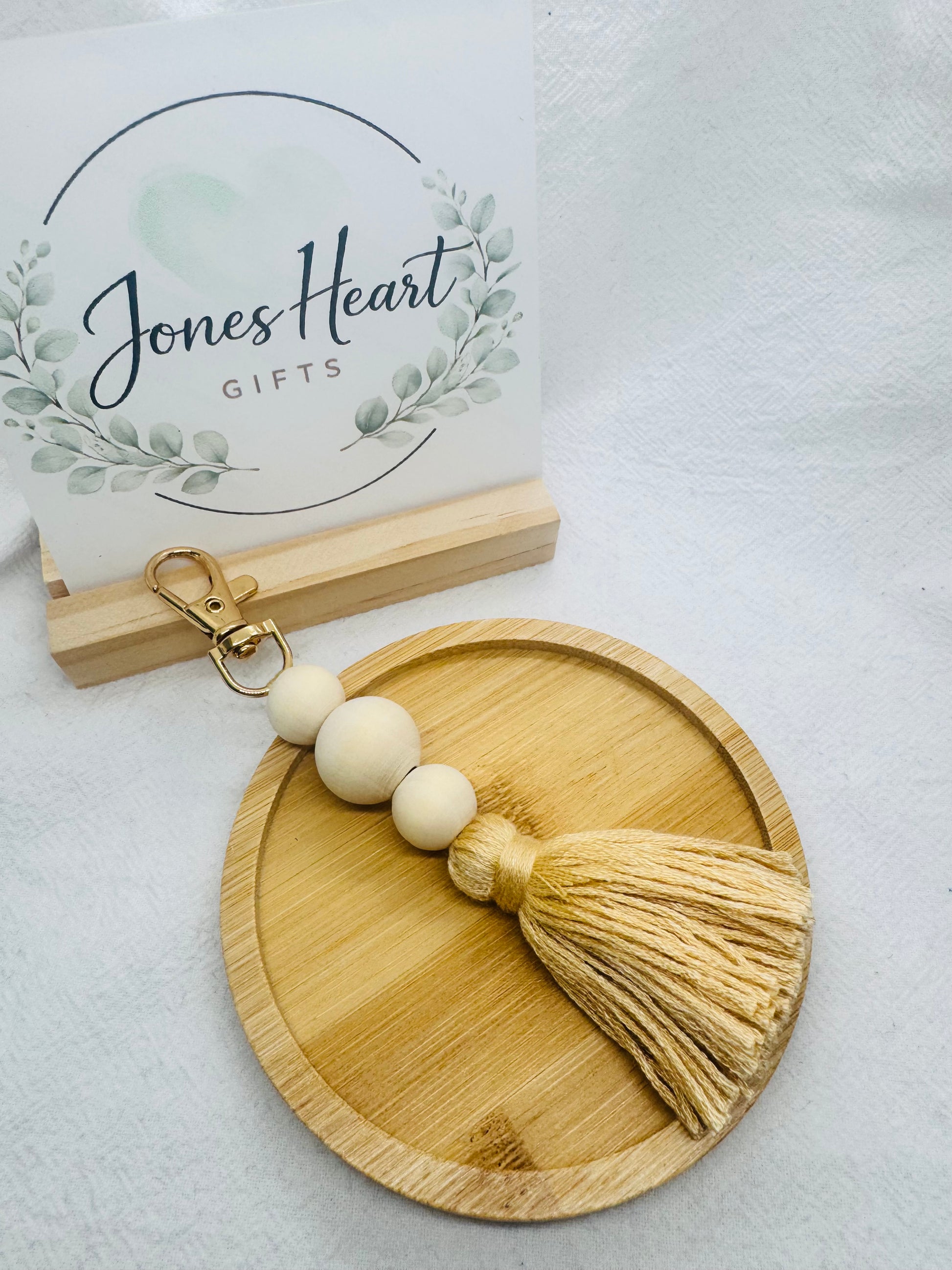 Keychain with Beige Tassel and beads
