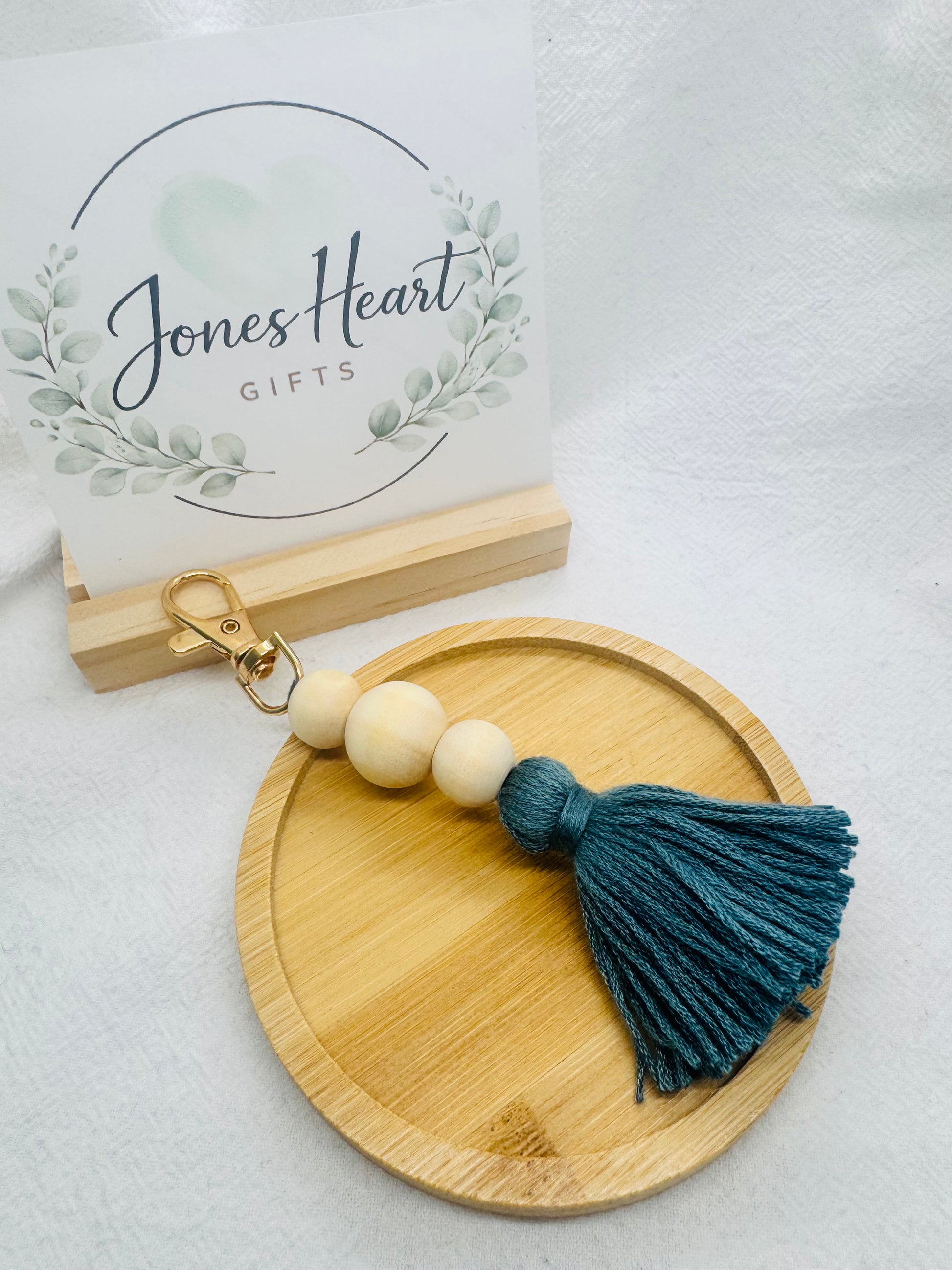 Keychain with Dusty Blue Tassel and beads