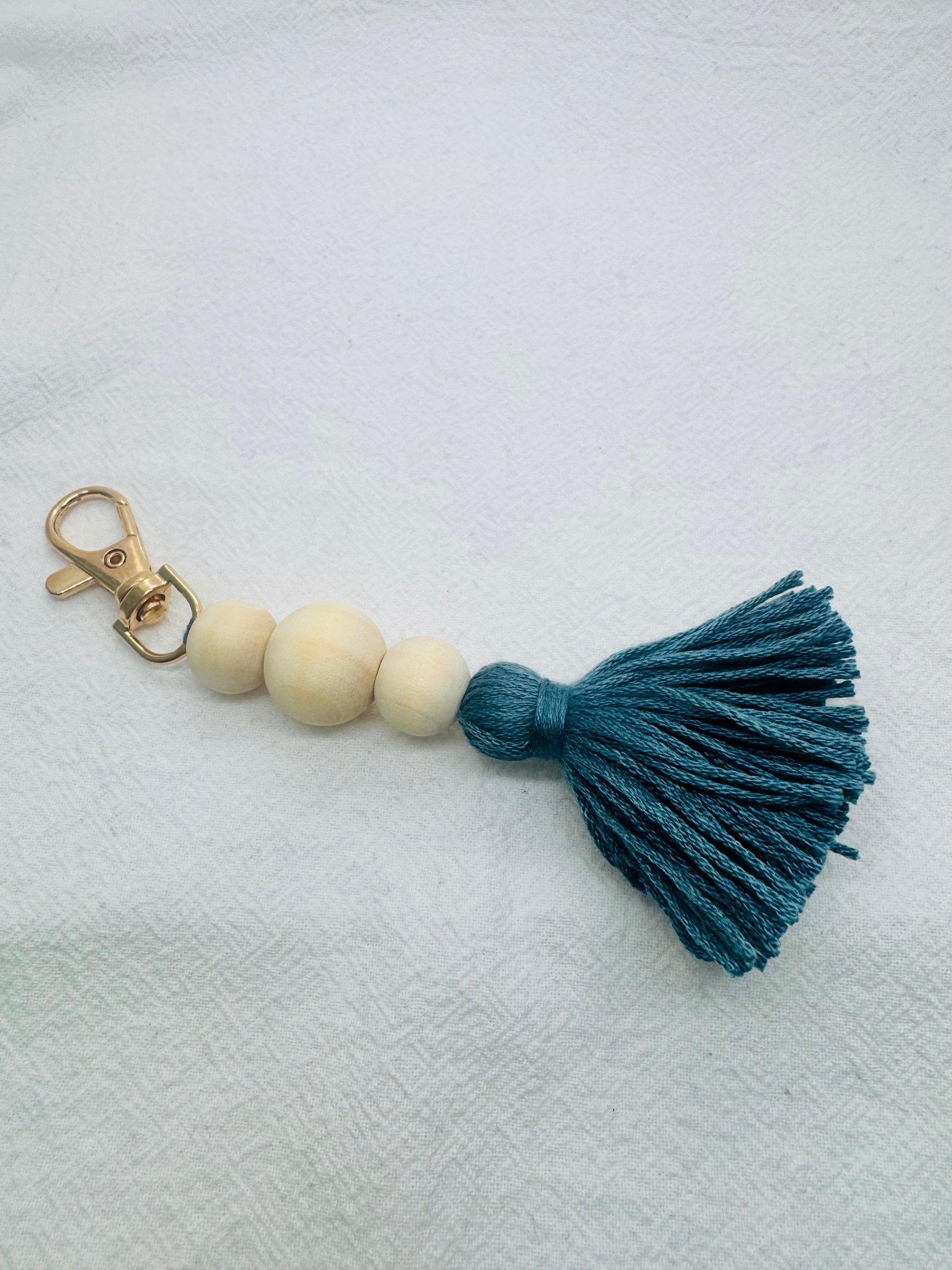 Keychain with Dusty Blue Tassel and beads