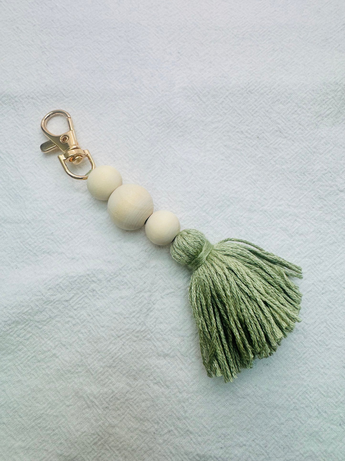 Keychain with Dusty Green Tassel and beads