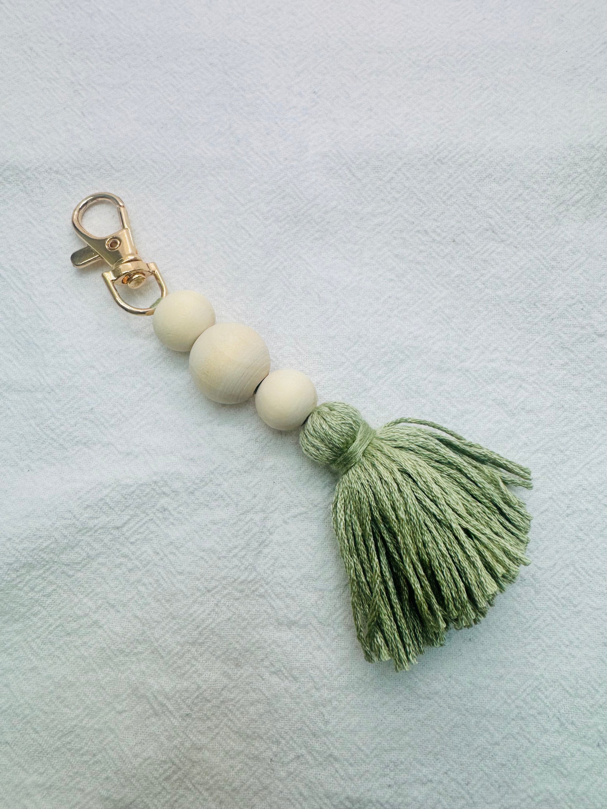 Keychain with Dusty Green Tassel and beads