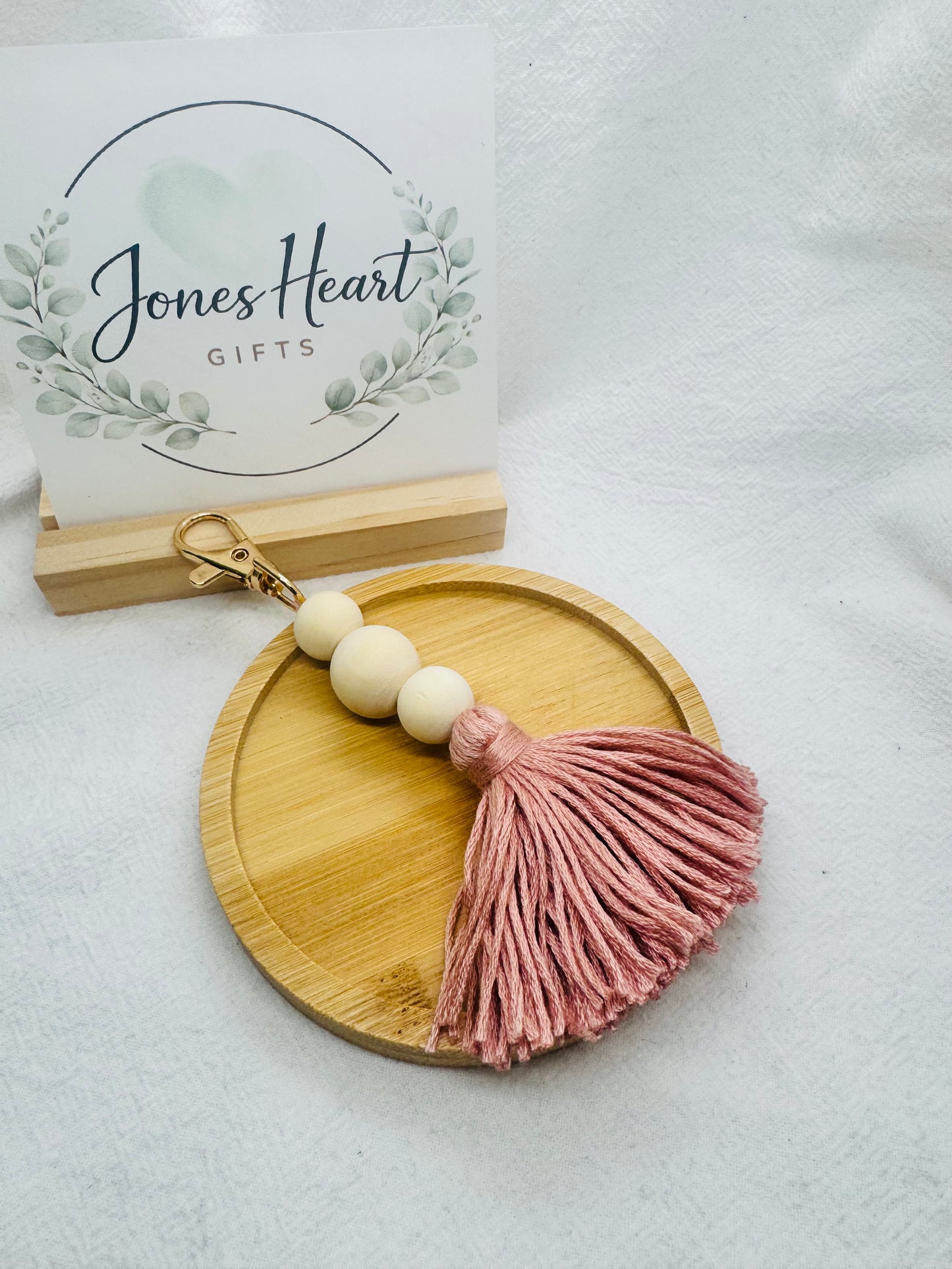 Keychain with Dusty Pink Tassel and beads