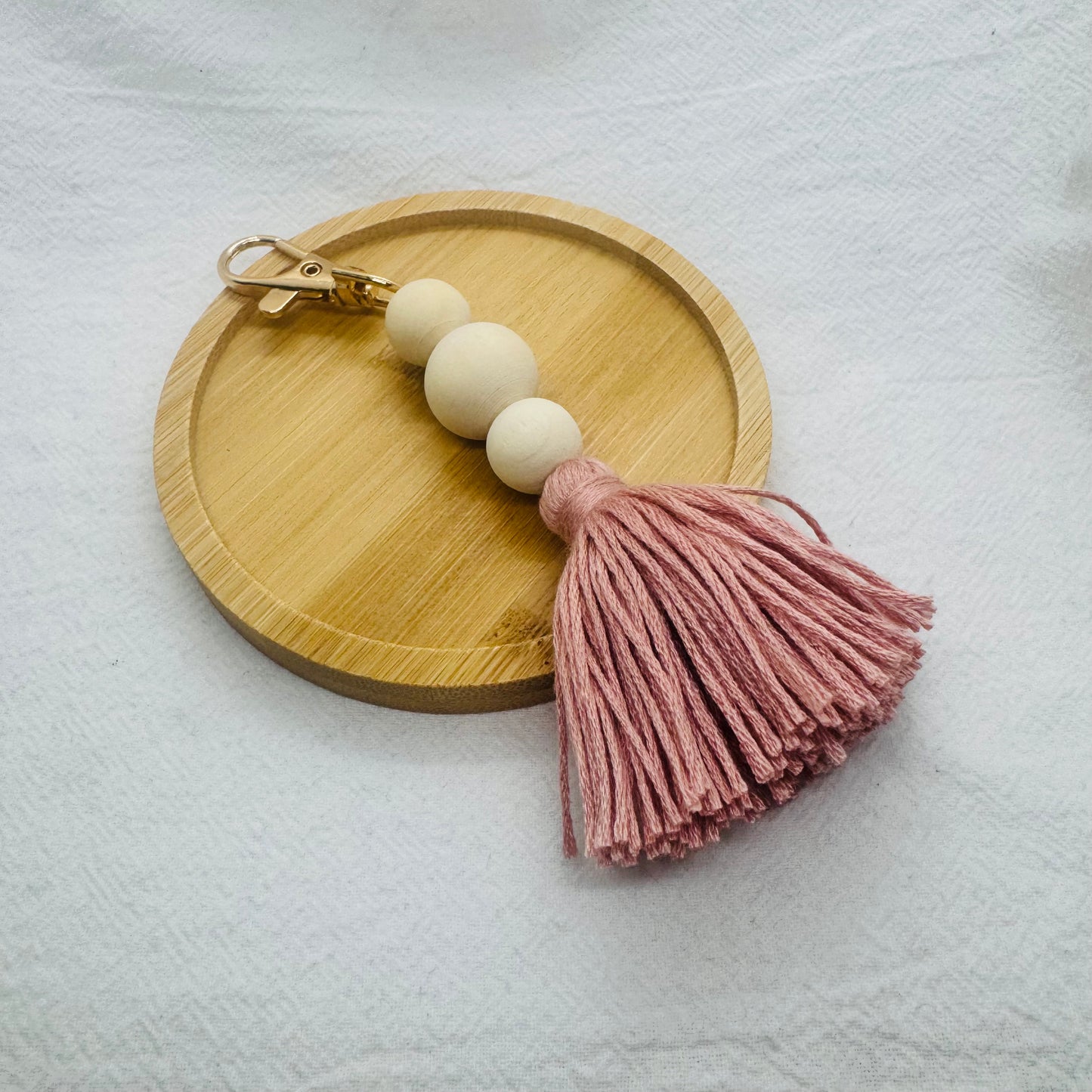 Keychain with Dusty Pink Tassel and beads