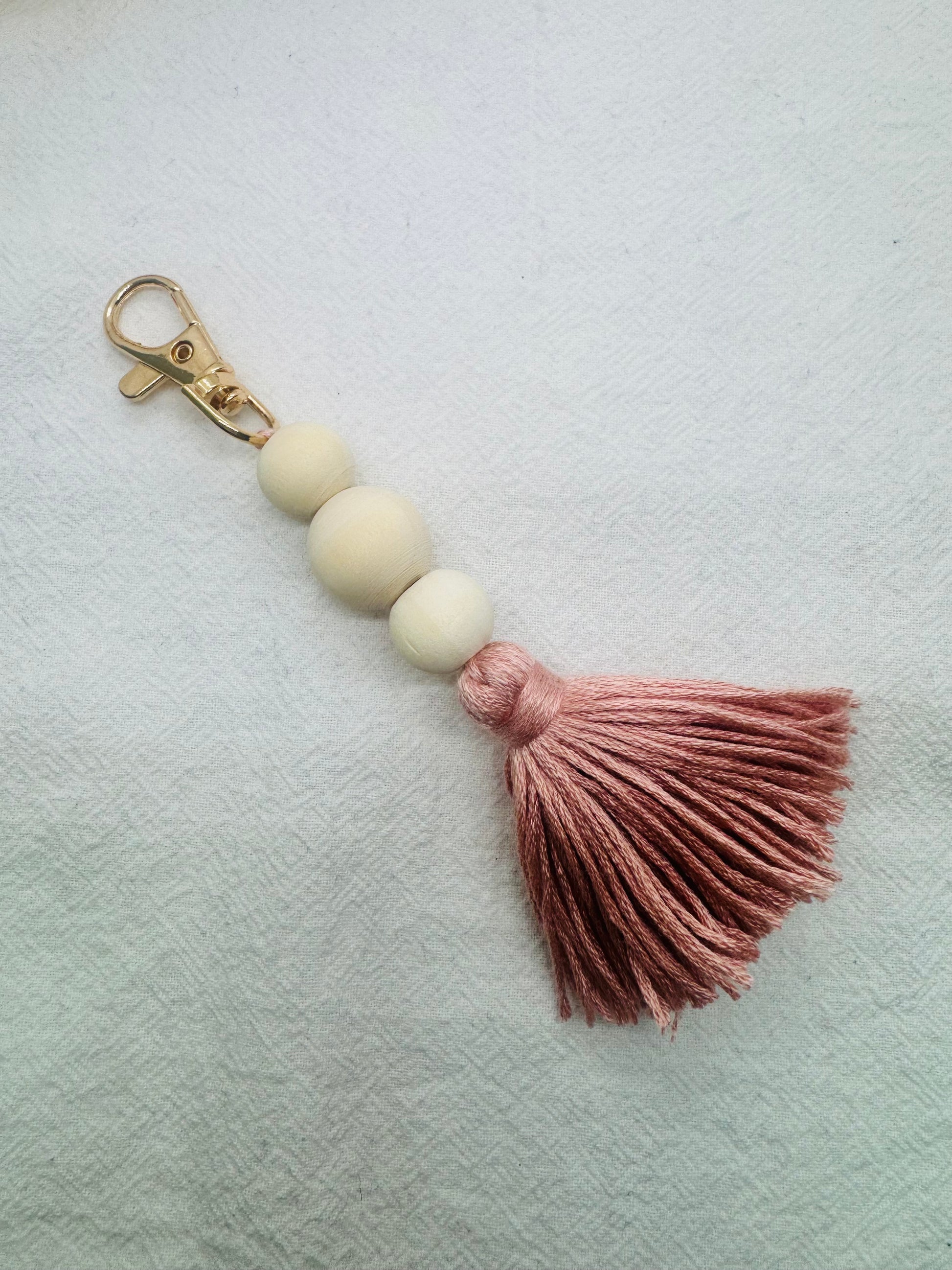 Keychain with Dusty Pink Tassel and beads