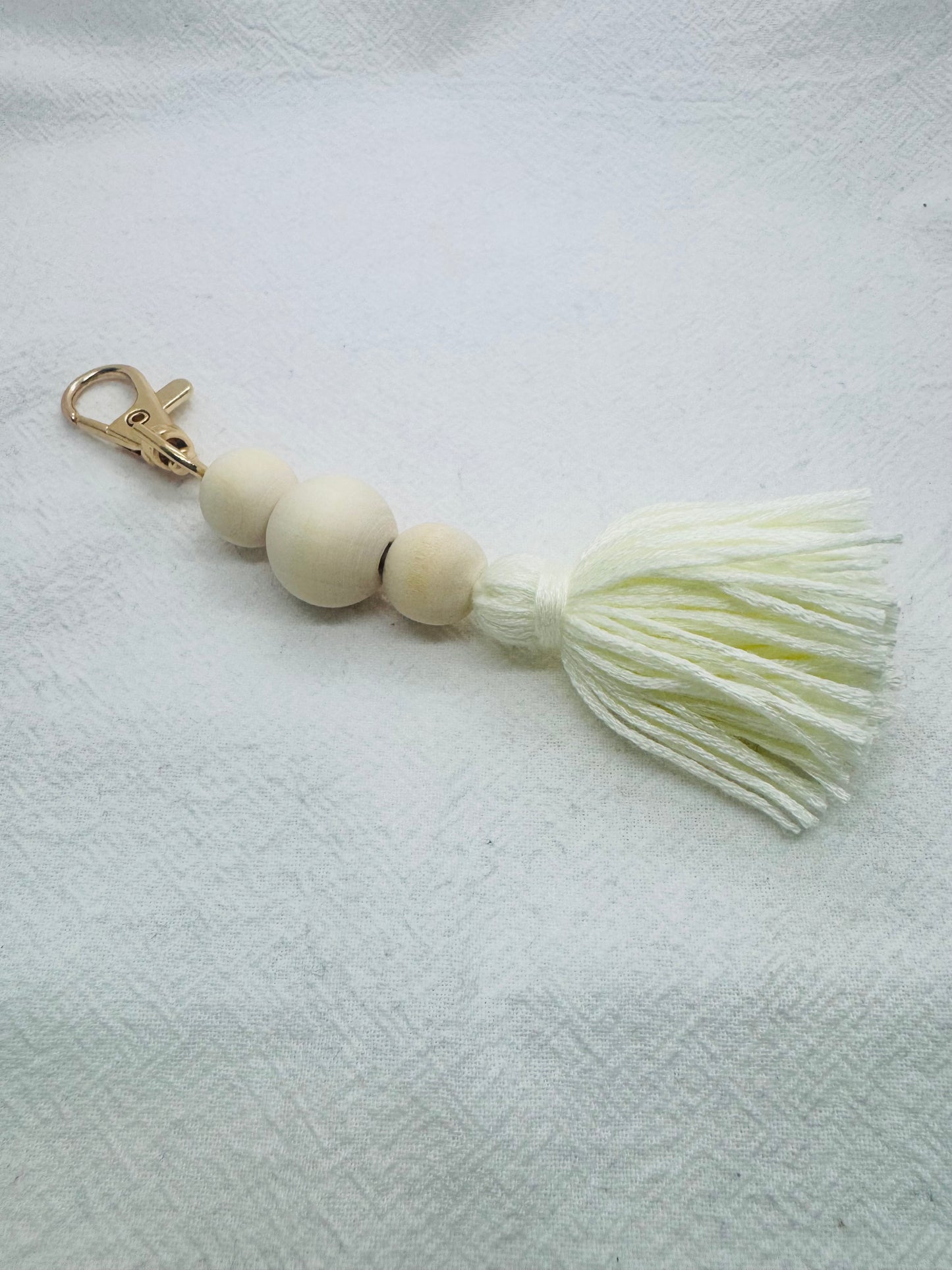 Keychain with White Tassel and beads
